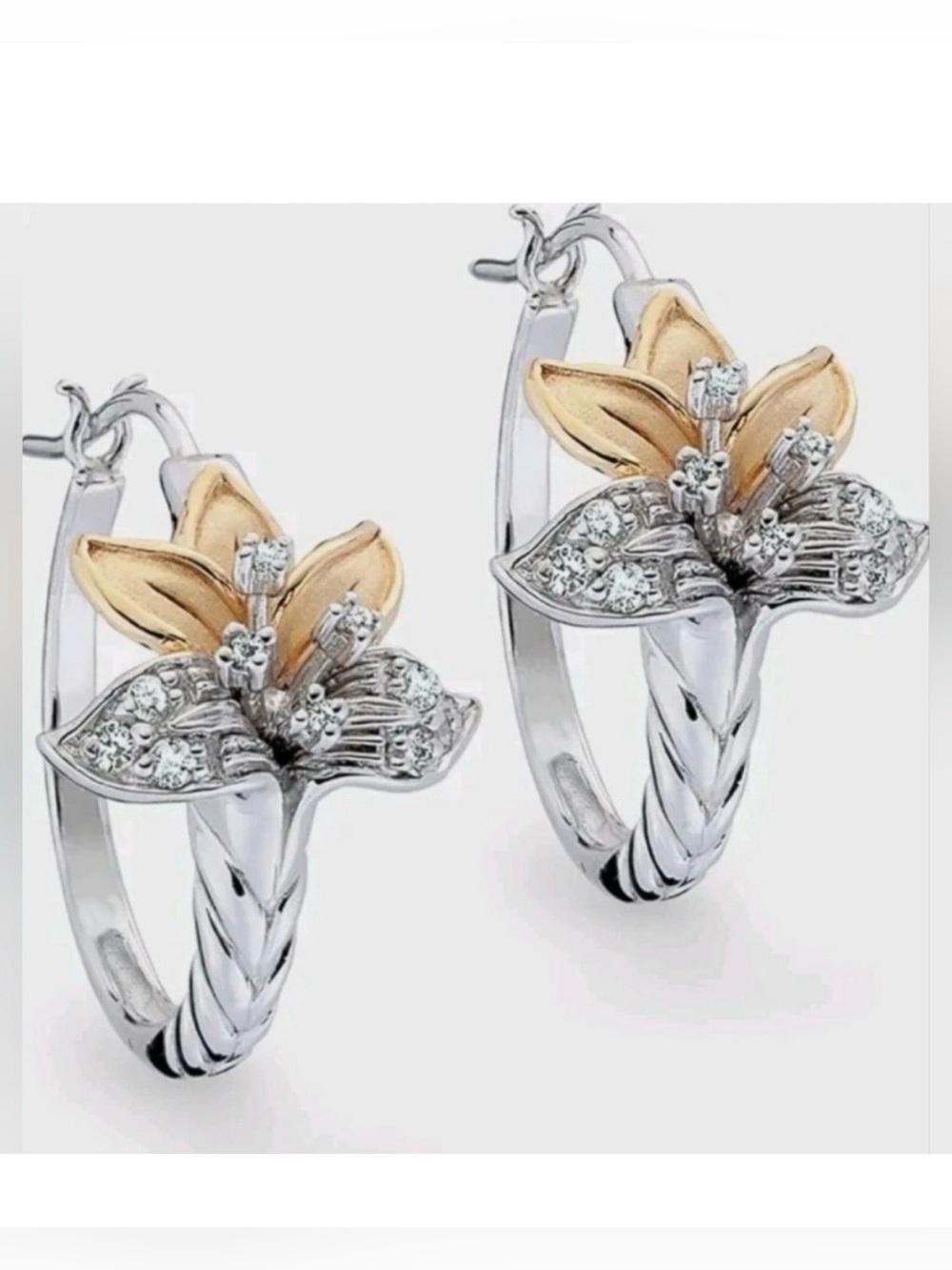 White Topaz 925 Sterling Silver Gold Enamel Believe in Miracles Flower Earrings